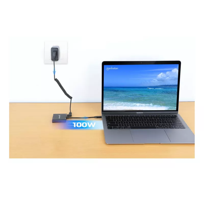 Multiport-Adapter Manhattan 154321 USB Type-C auf 2 HDMI USB-A Power Delivery 100 W