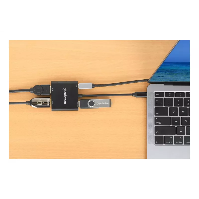 Multiport-Adapter Manhattan 154321 USB Type-C auf 2 HDMI USB-A Power Delivery 100 W