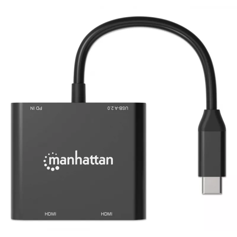Multiport-Adapter Manhattan 154321 USB Type-C auf 2 HDMI USB-A Power Delivery 100 W