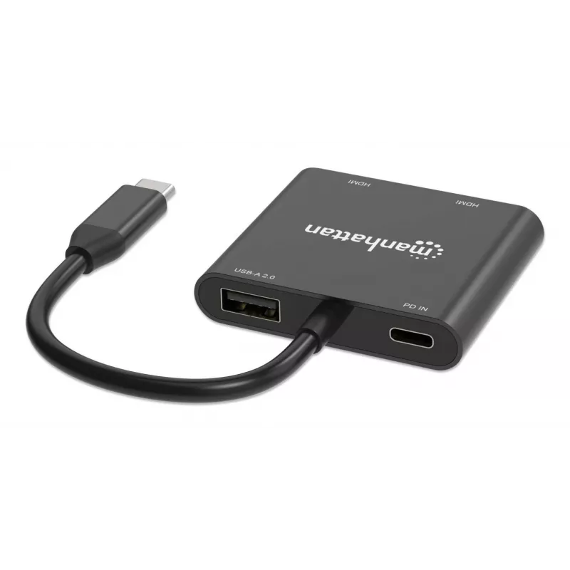 Multiport-Adapter Manhattan 154321 USB Type-C auf 2 HDMI USB-A Power Delivery 100 W