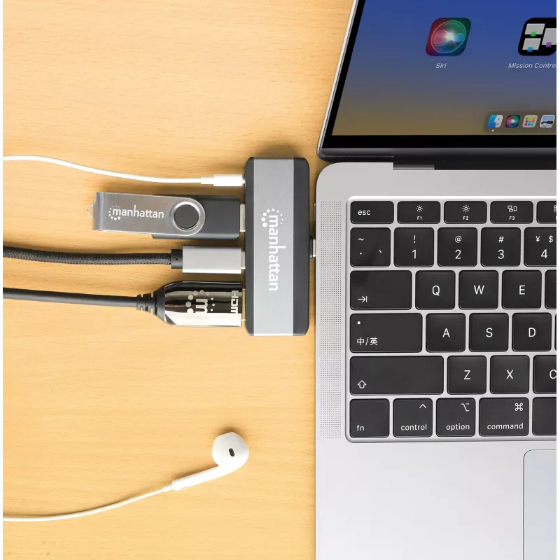 USB-C Travel Dock Manhattan 190404 4 Ports HDMI USB-A USB-C 3,5 mm