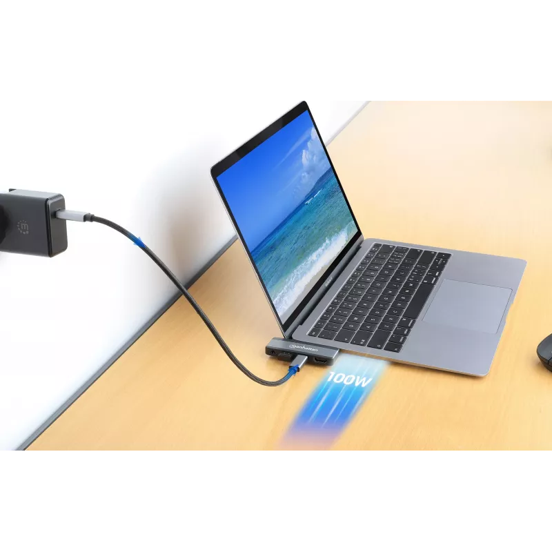 USB-C Travel Dock Manhattan 190404 4 Ports HDMI USB-A USB-C 3,5 mm