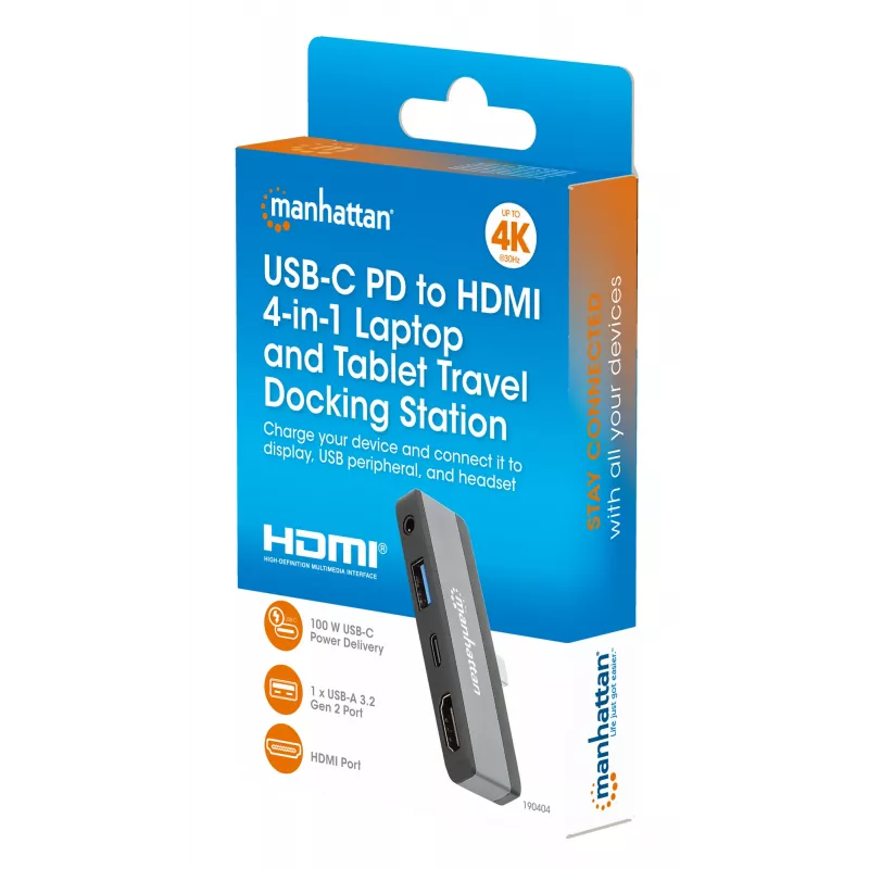 USB-C Travel Dock Manhattan 190404 4 Ports HDMI USB-A USB-C 3,5 mm