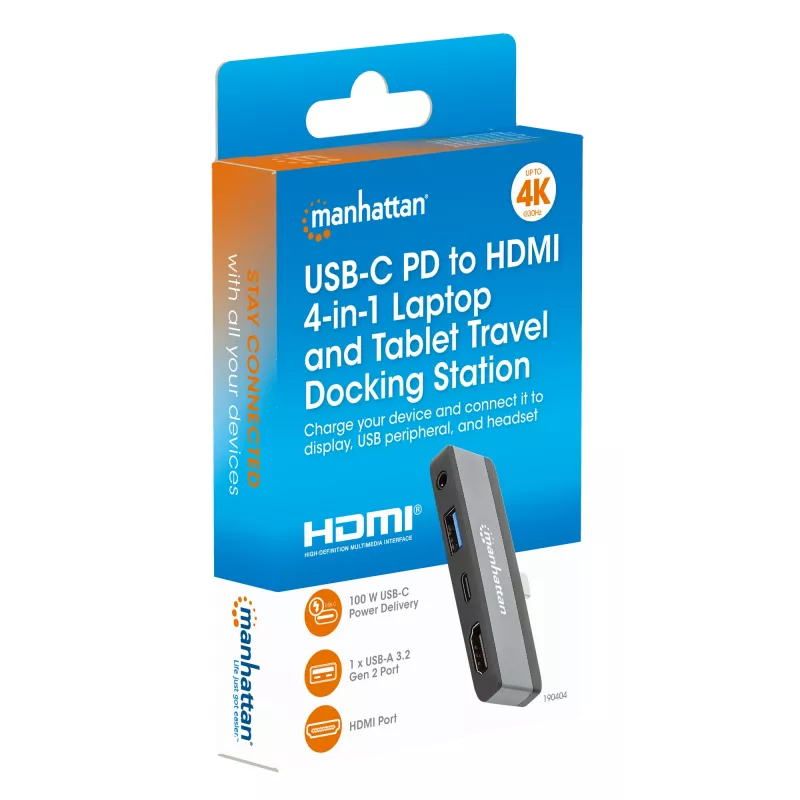 USB-C Travel Dock Manhattan 190404 4 Ports HDMI USB-A USB-C 3,5 mm