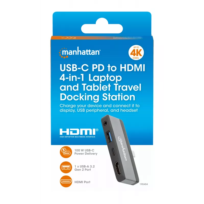 USB-C Travel Dock Manhattan 190404 4 Ports HDMI USB-A USB-C 3,5 mm