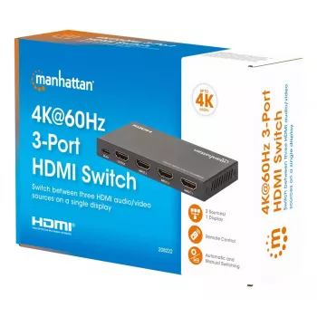 HDMI-Switch 3x1 MANHATTAN 18G Automatisch Manuell IR-Fernbedienung Schwarz