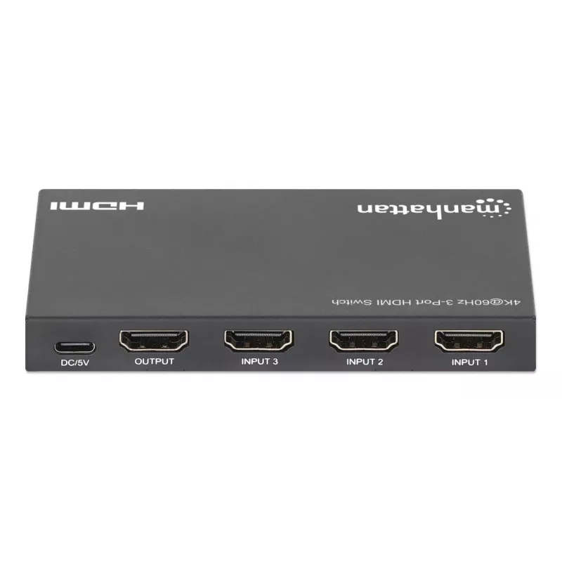 HDMI-Switch 3x1 MANHATTAN 18G Automatisch Manuell IR-Fernbedienung Schwarz