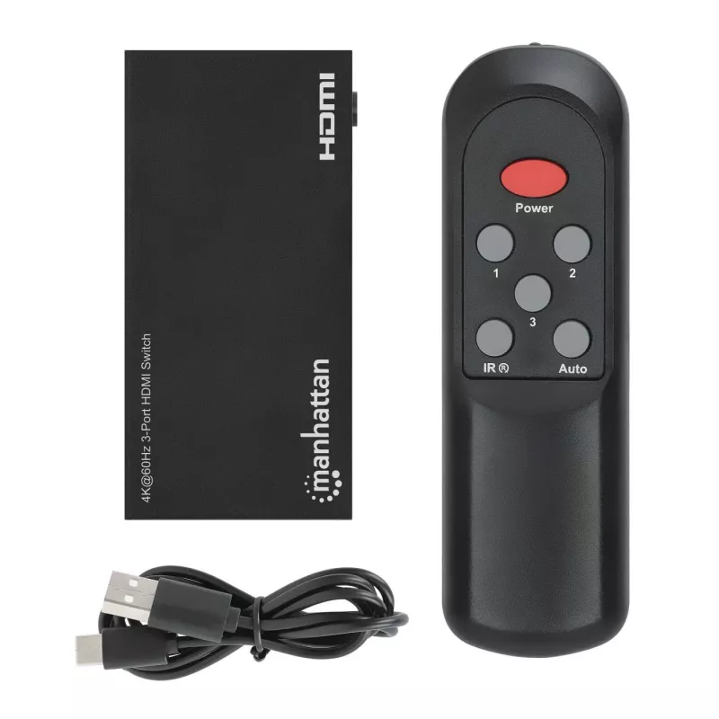 HDMI-Switch 3x1 MANHATTAN 18G Automatisch Manuell IR-Fernbedienung Schwarz