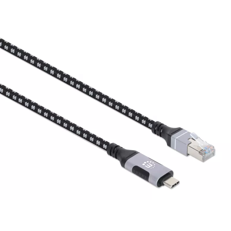 Manhattan USB-C auf Gigabit Netzwerk Ethernet RJ45 Kabel 2m Schwarz/Silber