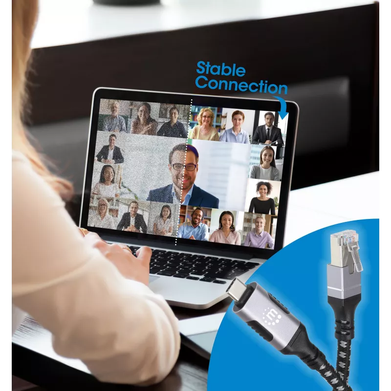 Manhattan USB-C auf Gigabit Netzwerk Ethernet RJ45 Kabel 2m Schwarz/Silber