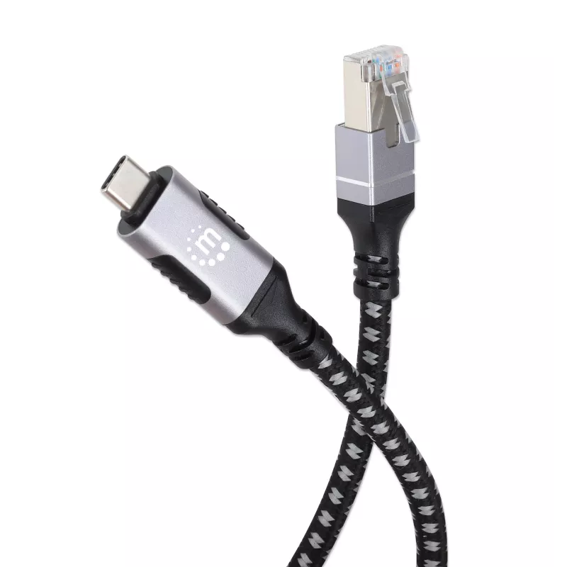 Manhattan USB-C auf Gigabit Netzwerk Ethernet RJ45 Kabel 2m Schwarz/Silber