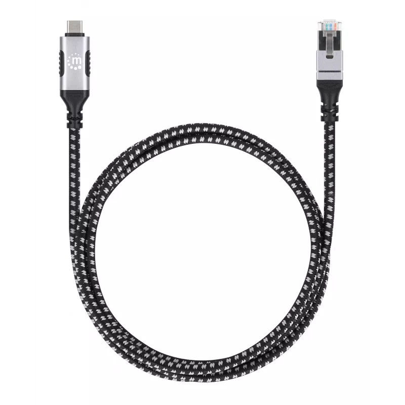 Manhattan USB-C auf Gigabit Netzwerk Ethernet RJ45 Kabel 2m Schwarz/Silber