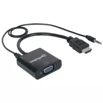 Manhattan HDMI-zu-VGA-Konverterkabel (mit Audio), 1080p, 30 cm, Stecker auf Buchse, Micro-USB-Stromeingang für zusätzliche Stromversorgung bei Bedarf, Schwarz, drei Jahre Garantie