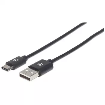 Manhattan USB-C-auf-USB-A-Kabel, 1 m, Stecker auf Stecker, Schwarz, 480 Mbit/s (USB 2.0), Hi-Speed USB, lebenslange Garantie, entspricht USB2AC1M