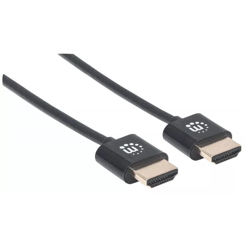 Manhattan HDMI-Kabel mit Ethernet (Ultra Thin), 4K@60Hz (Premium High Speed), 0,5 m, Stecker zu Stecker, Schwarz, Ultra HD 4k x 2k, vollständig geschirmt, vergoldete Kontakte, lebenslange Garantie