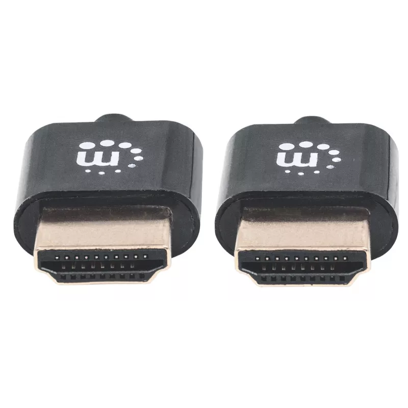 Manhattan HDMI-Kabel mit Ethernet (Ultra Thin), 4K@60Hz (Premium High Speed), 0,5 m, Stecker zu Stecker, Schwarz, Ultra HD 4k x 2k, vollständig geschirmt, vergoldete Kontakte, lebenslange Garantie
