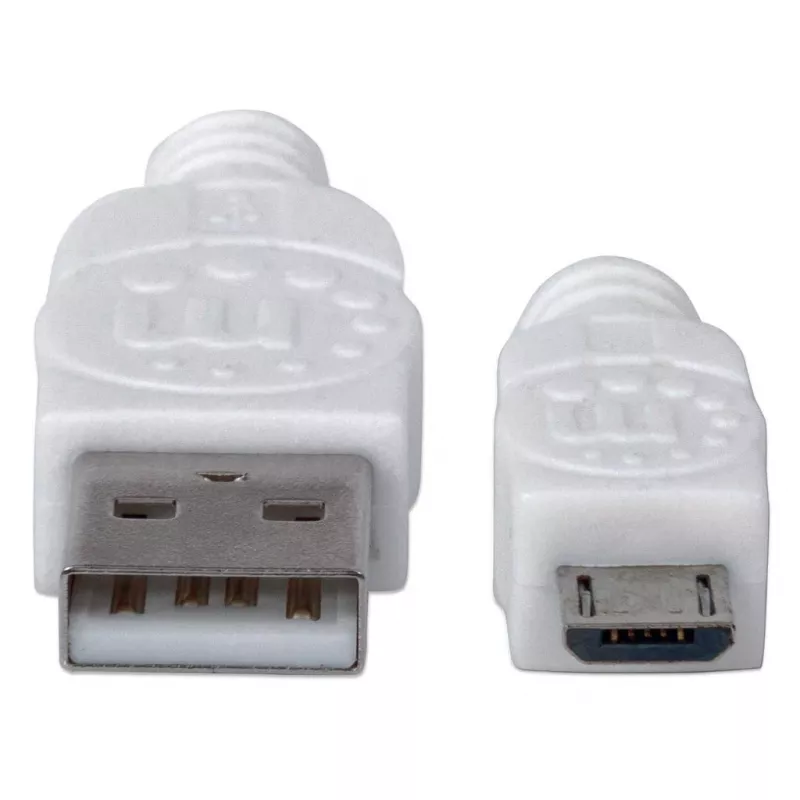 Manhattan USB-A auf Micro-USB Kabel, 1m, Stecker auf Stecker, Weiß, 480 Mbit/s (USB 2.0), Hi-Speed USB, Lebenslange Garantie, Äquivalent zu USBPAUB1MW.