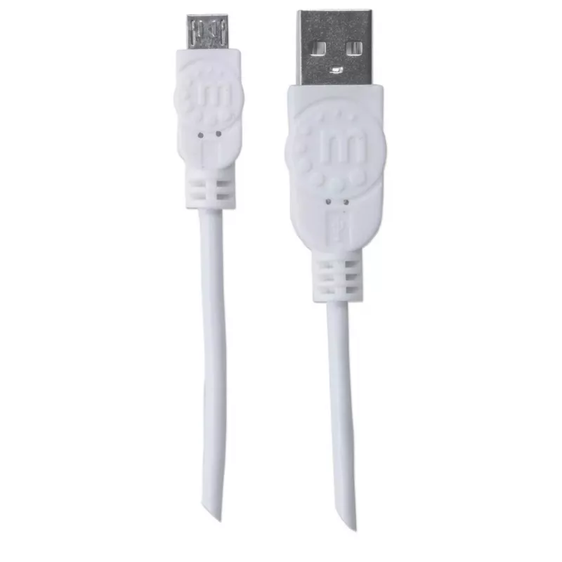 Manhattan USB-A auf Micro-USB Kabel, 1m, Stecker auf Stecker, Weiß, 480 Mbit/s (USB 2.0), Hi-Speed USB, Lebenslange Garantie, Äquivalent zu USBPAUB1MW.