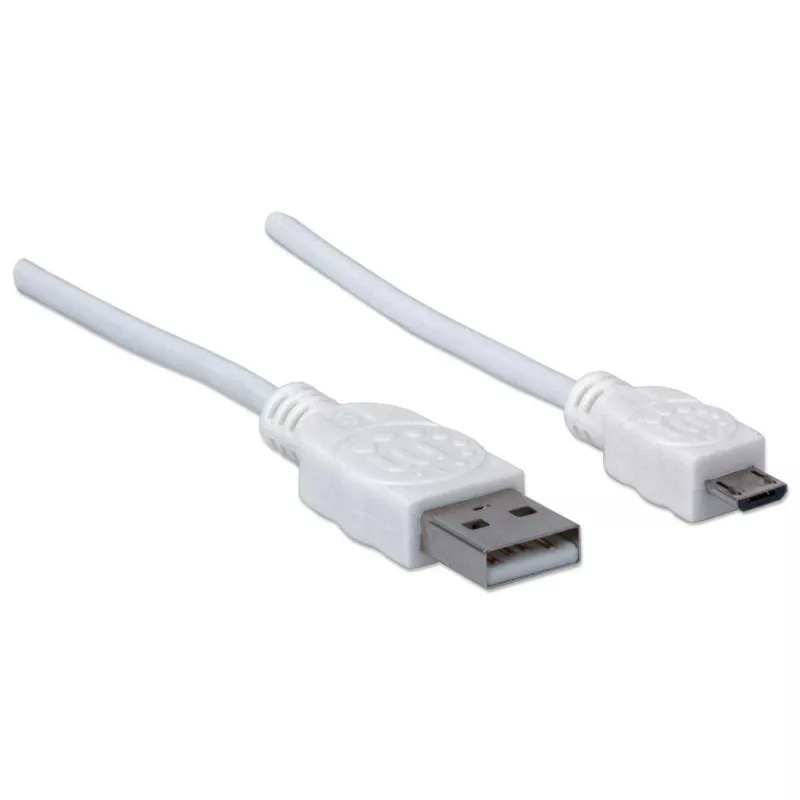 Manhattan USB-A auf Micro-USB Kabel, 1,8 m, Stecker auf Stecker, 480 Mbit/s (USB 2.0), Hi-Speed USB, Weiß, Lebenslange Garantie