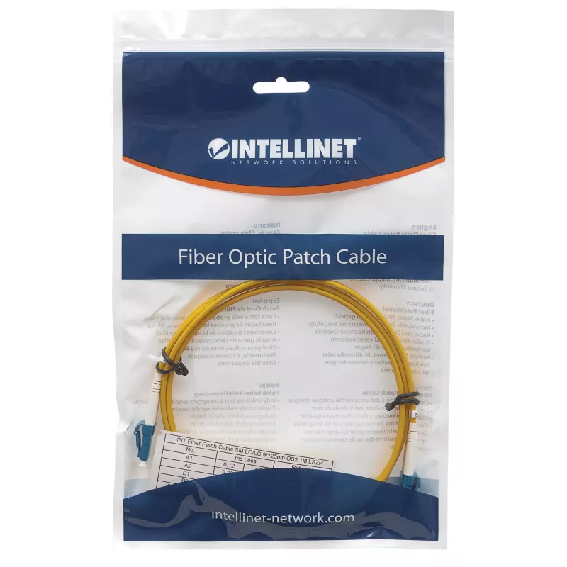 Intellinet Glasfaser-Patchkabel, OS2, LC/LC, 3 m, Gelb, Duplex, Singlemode, 9/125 µm, LSZH, Glasfaser, Lebenslange Garantie