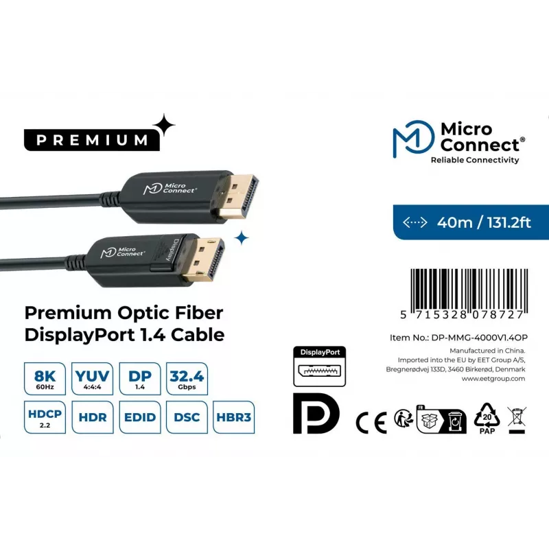 DisplayPort-Kabel MicroConnect DP-MMG-4000V1.4OP — DisplayPort 1.4, unterstützt bis zu 8K@60Hz