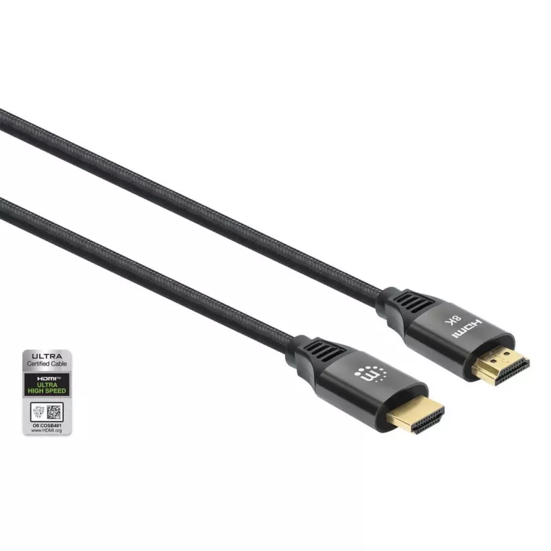 HDMI-Kabel mit Ethernet Manhattan 8K@60Hz 2m geflochten Stecker-Stecker Schwarz