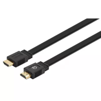 Manhattan HDMI-Kabel mit Ethernet (Flach), 4K@60Hz (Premium High Speed), 5m, Stecker zu Stecker, Schwarz, Ultra HD 4k x 2k, Voll abgeschirmt, Vergoldete Kontakte, Lebenslange Garantie