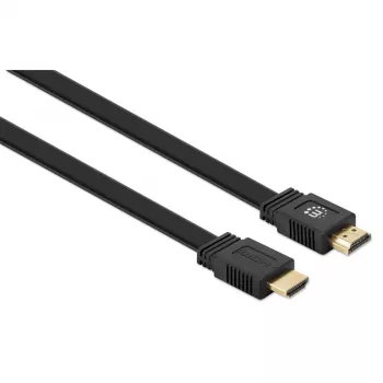 Manhattan HDMI-Kabel mit Ethernet (Flach), 4K@60Hz (Premium High Speed), 5m, Stecker zu Stecker, Schwarz, Ultra HD 4k x 2k, Voll abgeschirmt, Vergoldete Kontakte, Lebenslange Garantie