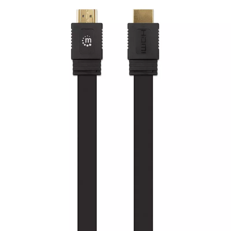 Manhattan HDMI-Kabel mit Ethernet (Flach), 4K@60Hz (Premium High Speed), 10 m, Stecker auf Stecker, Schwarz, Ultra HD 4K x 2K, Voll geschirmt, Vergoldete Kontakte, Lebenslange Garantie