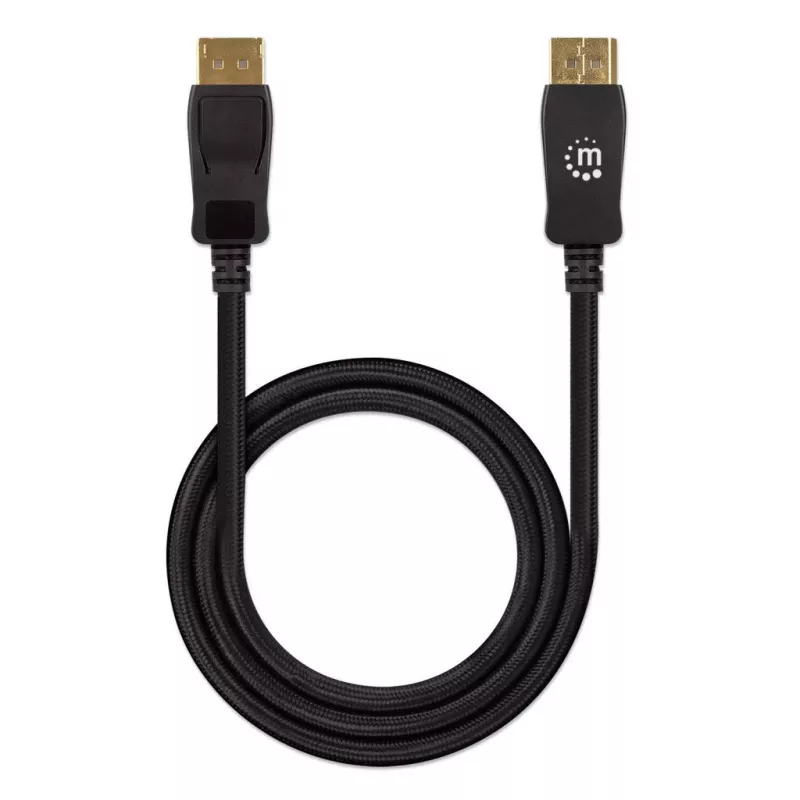Manhattan DisplayPort 1.4 Kabel, 8K@60Hz, 3m, Geflochtenes Kabel, Stecker auf Stecker, Mit Verriegelungen, Voll geschirmt, Schwarz, Lebenslange Garantie, Entspricht DP14MM3M