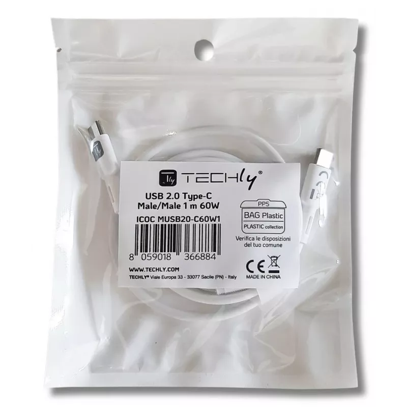 Techly ICOC-MUSB20-C60W1 USB-Kabel USB 2.0 1 m USB-C Weiß