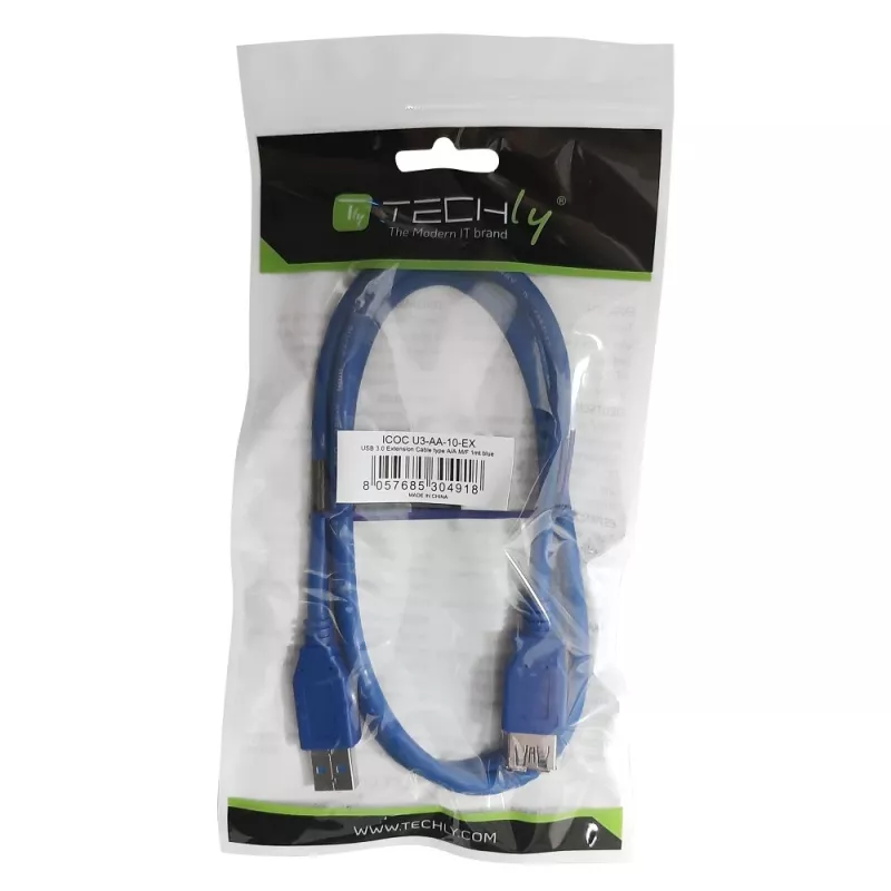 Techly USB 3.0 Verlängerungskabel A Stecker / A Buchse 3 m Blau ICOC U3-AA-30-EX