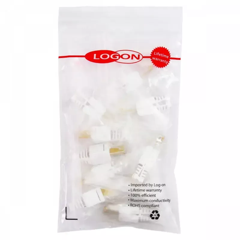 Kabelverbinder LOGON TWP8P8TP RJ-45 Cat5e, transparent/weiß/gelb, 10er-Pack