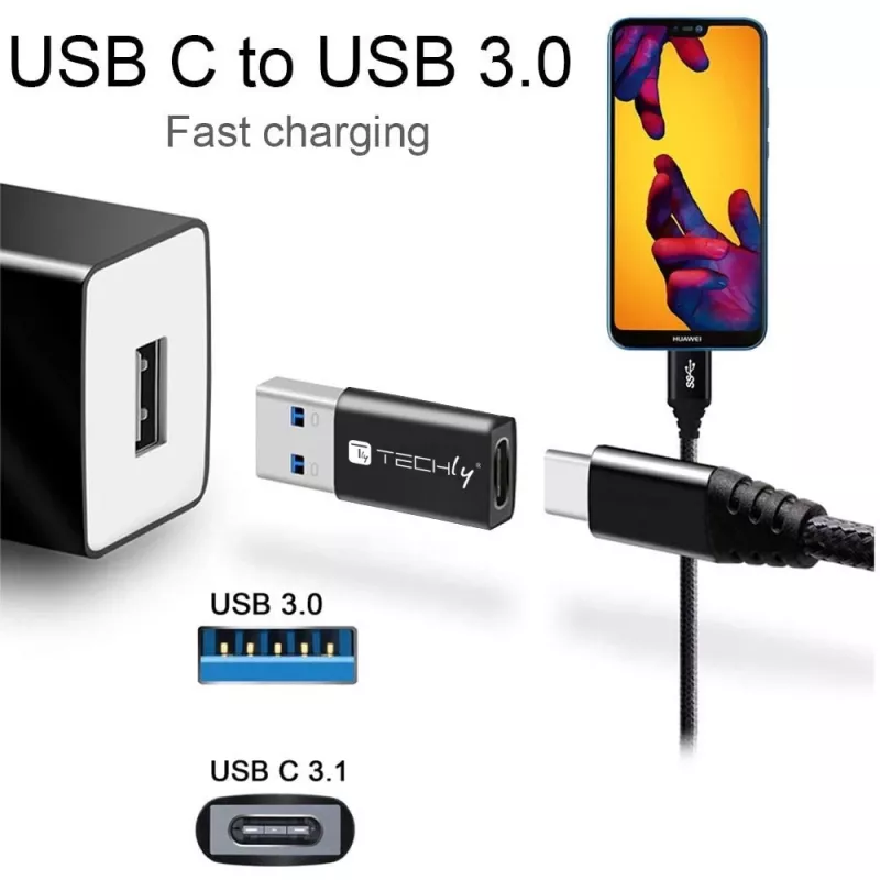 USB-Adapter Techly IADAP USB3-AFT USB A auf USB C Schwarz