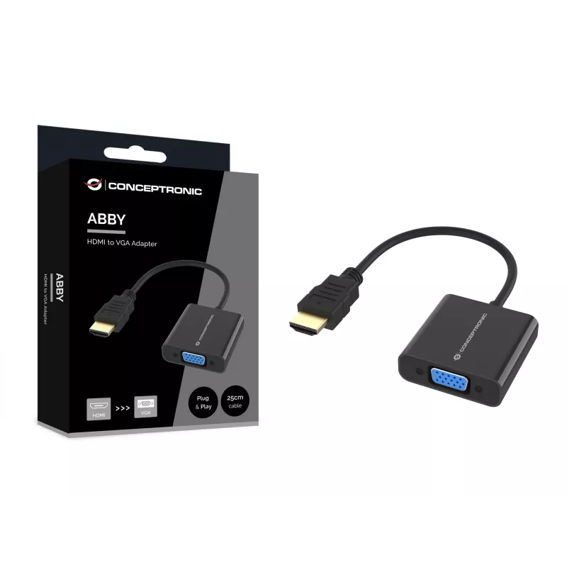 Conceptronic ABBY20B HDMI-zu-VGA-Adapter, 0,25 m, HDMI Typ A (Standard), VGA (D-Sub), Stecker, Buchse, Gerade