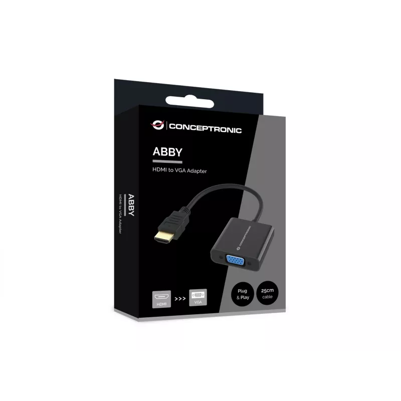 Conceptronic ABBY20B HDMI-zu-VGA-Adapter, 0,25 m, HDMI Typ A (Standard), VGA (D-Sub), Stecker, Buchse, Gerade