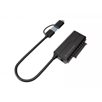 Conceptronic ABBY21B USB 3.0 SATA-Adapter mit Netzteil, 2,5 Zoll/3,5 Zoll SATA HDD/SSD, 2-in-1 USB-C/A-Kabel