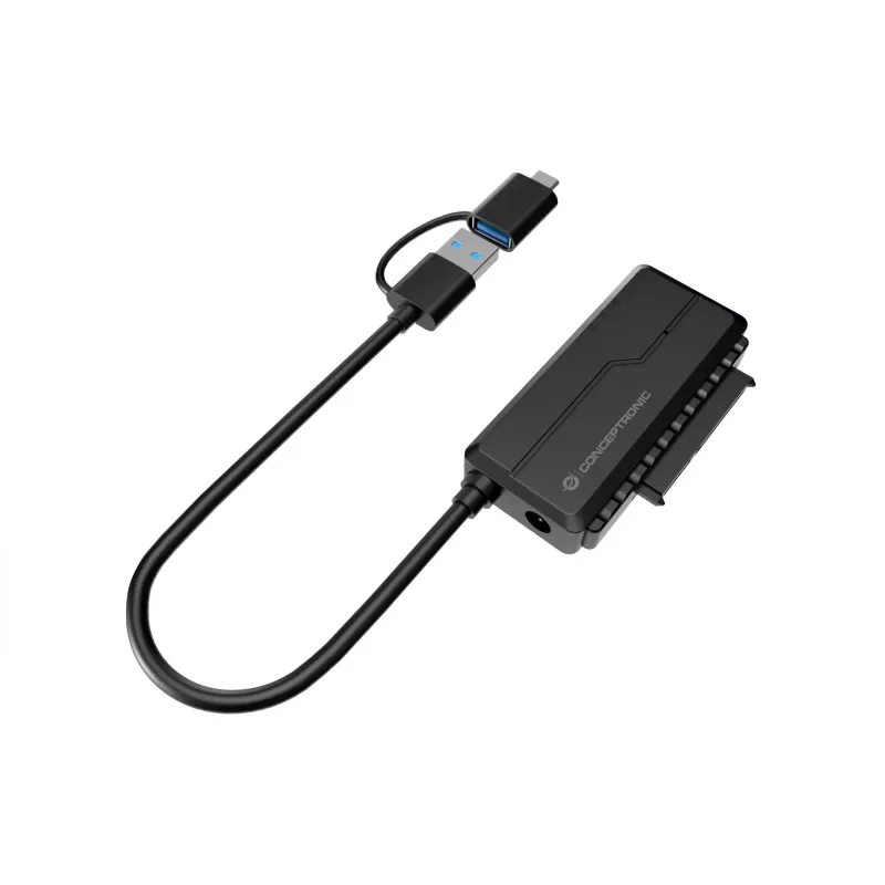 Conceptronic ABBY21B USB 3.0 SATA-Adapter mit Netzteil, 2,5 Zoll/3,5 Zoll SATA HDD/SSD, 2-in-1 USB-C/A-Kabel