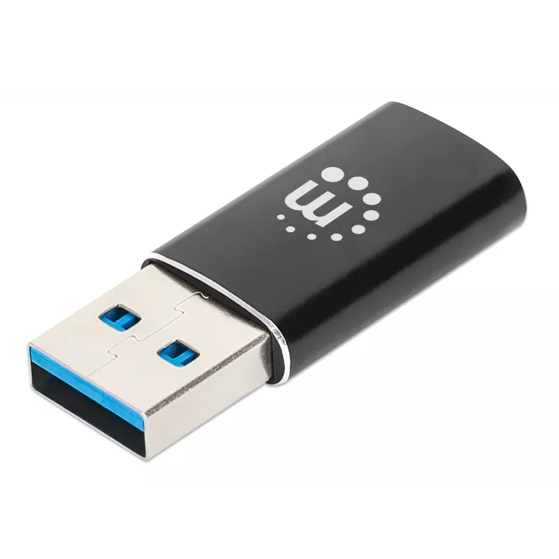 Manhattan USB-C auf USB-A Adapter, Buchse auf Stecker, 10 Gbit/s (USB 3.2 Gen2 aka USB 3.1), SuperSpeed+ USB, Schwarz, lebenslange Garantie