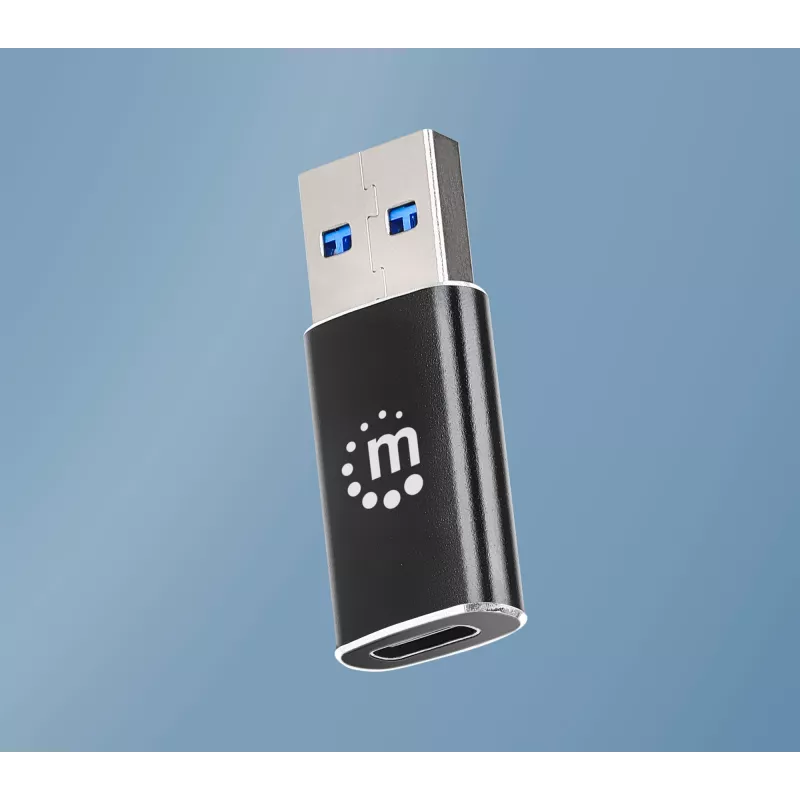Manhattan USB-C auf USB-A Adapter, Buchse auf Stecker, 10 Gbit/s (USB 3.2 Gen2 aka USB 3.1), SuperSpeed+ USB, Schwarz, lebenslange Garantie