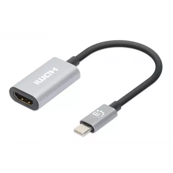 Manhattan USB-C-auf-HDMI-Kabel, 4K@60Hz, 5 Gbit/s (USB 3.2 Gen1 aka USB 3.0), 11 cm, Stecker auf Buchse, Schwarz/Silber, Drei Jahre Garantie