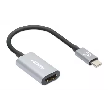 Manhattan USB-C-auf-HDMI-Kabel, 4K@60Hz, 5 Gbit/s (USB 3.2 Gen1 aka USB 3.0), 11 cm, Stecker auf Buchse, Schwarz/Silber, Drei Jahre Garantie