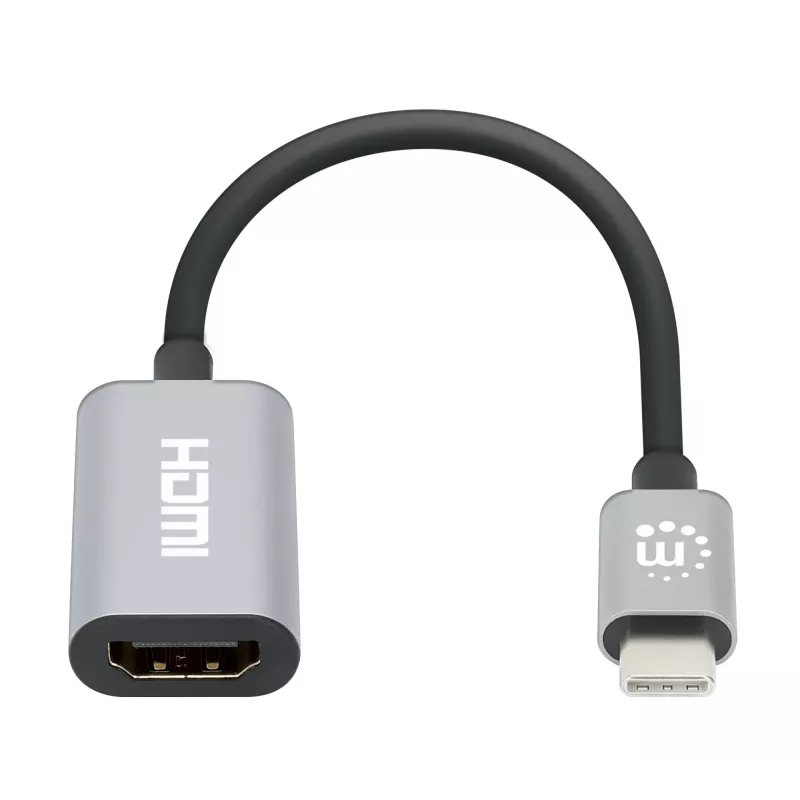 Manhattan USB-C-auf-HDMI-Kabel, 4K@60Hz, 5 Gbit/s (USB 3.2 Gen1 aka USB 3.0), 11 cm, Stecker auf Buchse, Schwarz/Silber, Drei Jahre Garantie