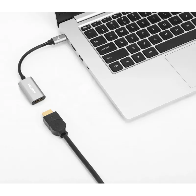 Manhattan USB-C-auf-HDMI-Kabel, 4K@60Hz, 5 Gbit/s (USB 3.2 Gen1 aka USB 3.0), 11 cm, Stecker auf Buchse, Schwarz/Silber, Drei Jahre Garantie