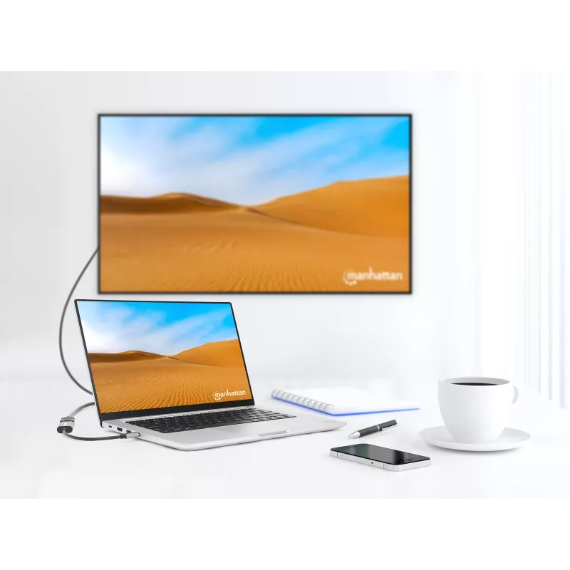 Manhattan USB-C-auf-HDMI-Kabel, 4K@60Hz, 5 Gbit/s (USB 3.2 Gen1 aka USB 3.0), 11 cm, Stecker auf Buchse, Schwarz/Silber, Drei Jahre Garantie