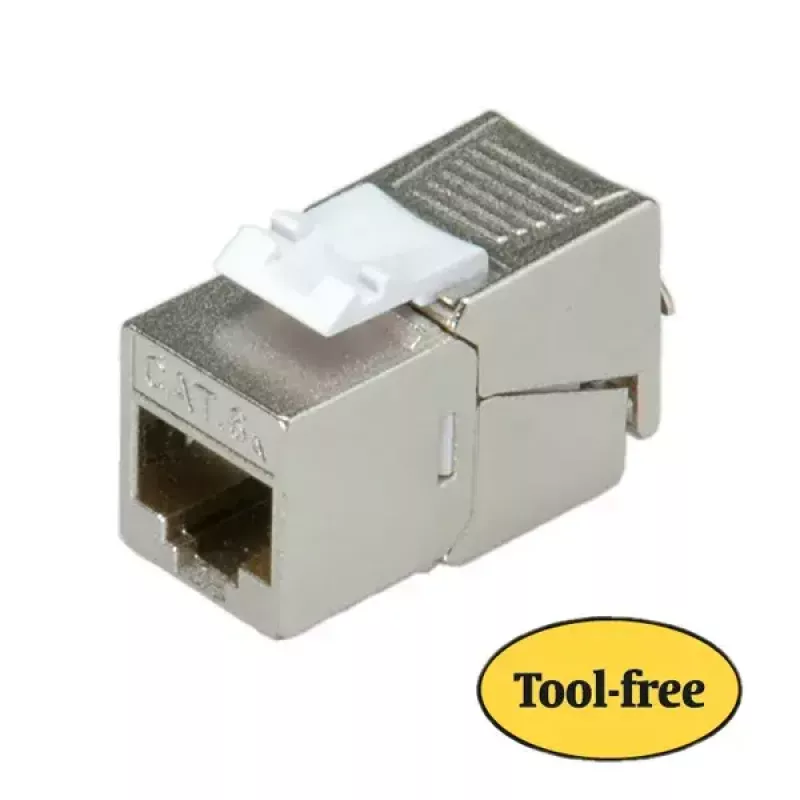 Keystone-Buchse ROLINE Cat.6a RJ-45 geschirmt, werkzeuglos, schlank, Silber