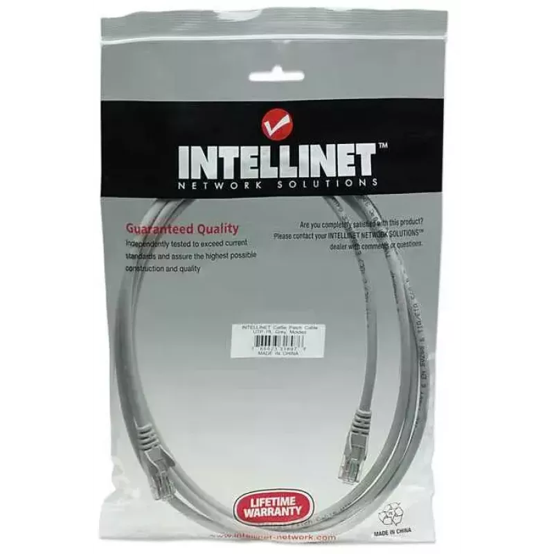 Intellinet Netzwerk-Patchkabel, Cat5e, 2 m, Grau, CCA, U/UTP, PVC, RJ45, vergoldete Kontakte, Hakenverhinderung, Zugentlastung, lebenslange Garantie
