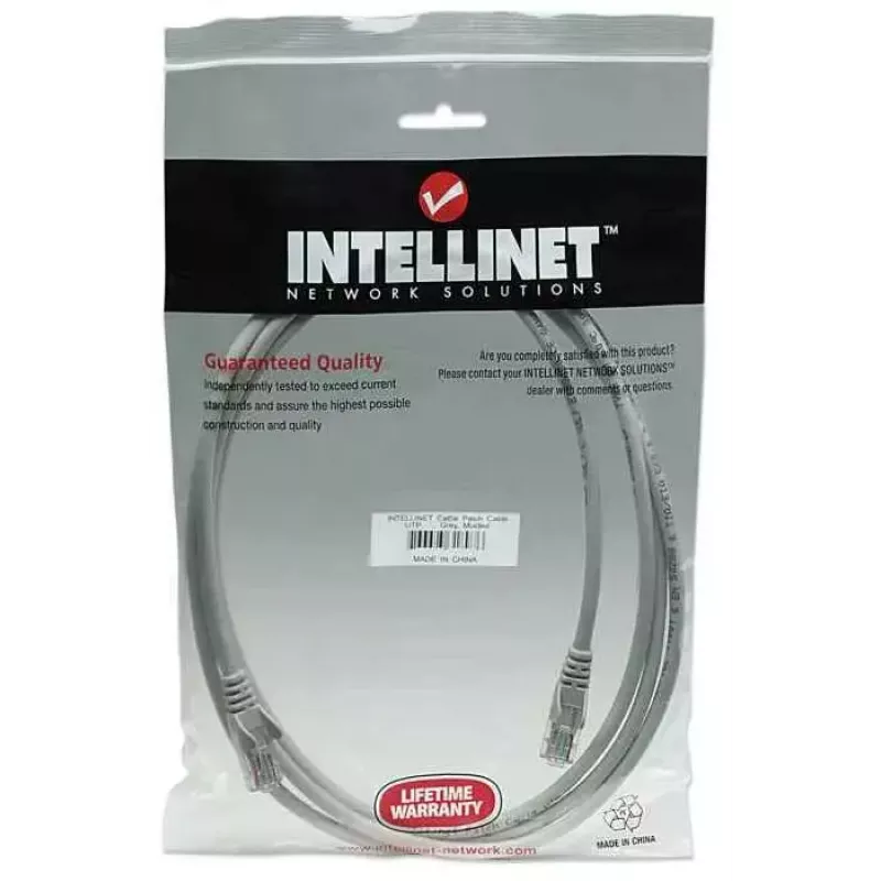 Intellinet Netzwerk-Patchkabel, Cat5e, 15 m, Grau, CCA, U/UTP, PVC, RJ45, vergoldete Kontakte, rastnasenfrei, mit Knickschutz, lebenslange Garantie