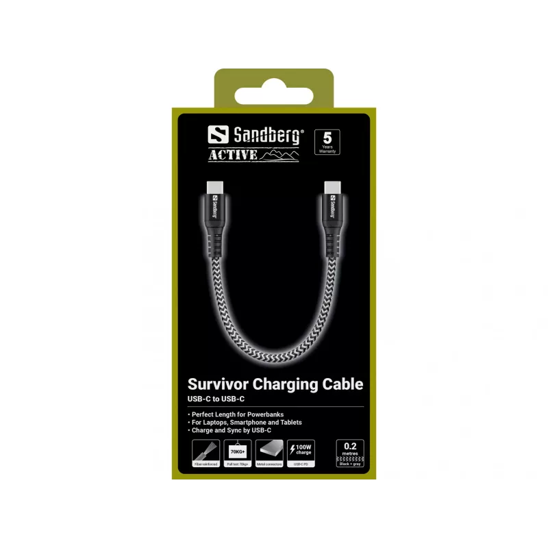 USB-C Kabel Sandberg Survivor 0,2 m 100 W Schwarz Weiß
