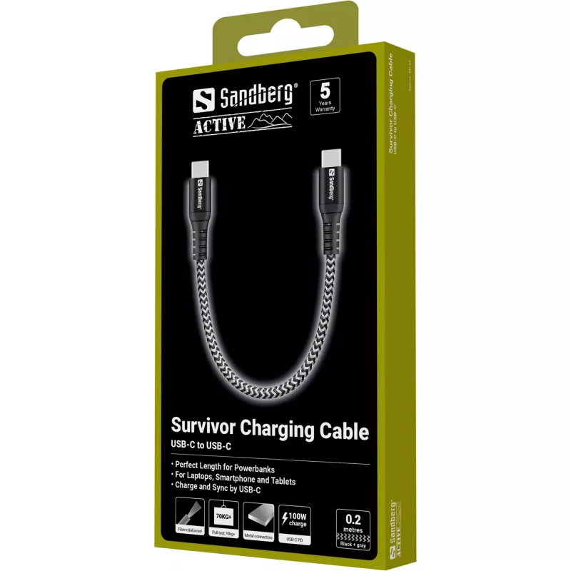 USB-C Kabel Sandberg Survivor 0,2 m 100 W Schwarz Weiß